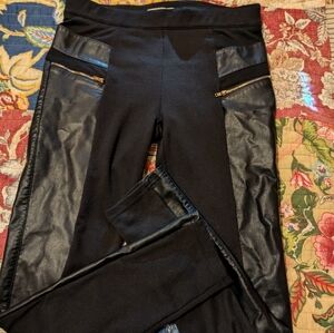 Ya Los Angeles Black Leggings with Faux Leather Accents